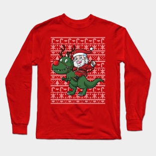 Santa Claus T Rex Ugly Christmas Sweater Long Sleeve T-Shirt